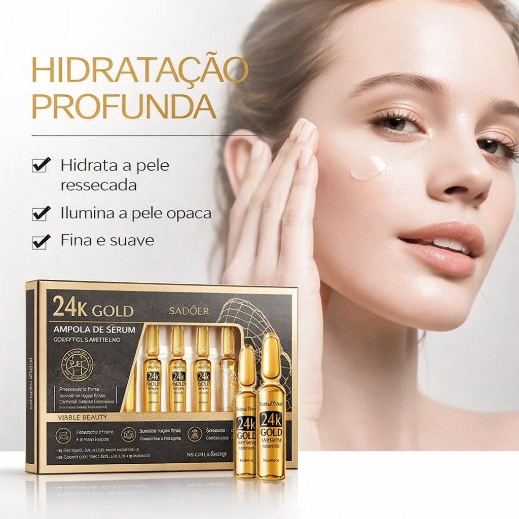Sérum Facial Ouro 24K com Ácido Hialurônico e Colágeno Ativo Tratamento Intensivo de Hidratação, Firmeza e Luminosidade da Pele