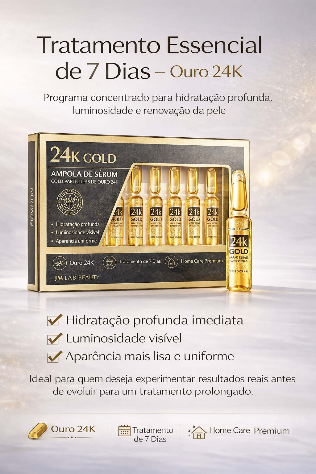 Sérum Facial Ouro 24K com Ácido Hialurônico e Colágeno Ativo Tratamento Intensivo de Hidratação, Firmeza e Luminosidade da Pele