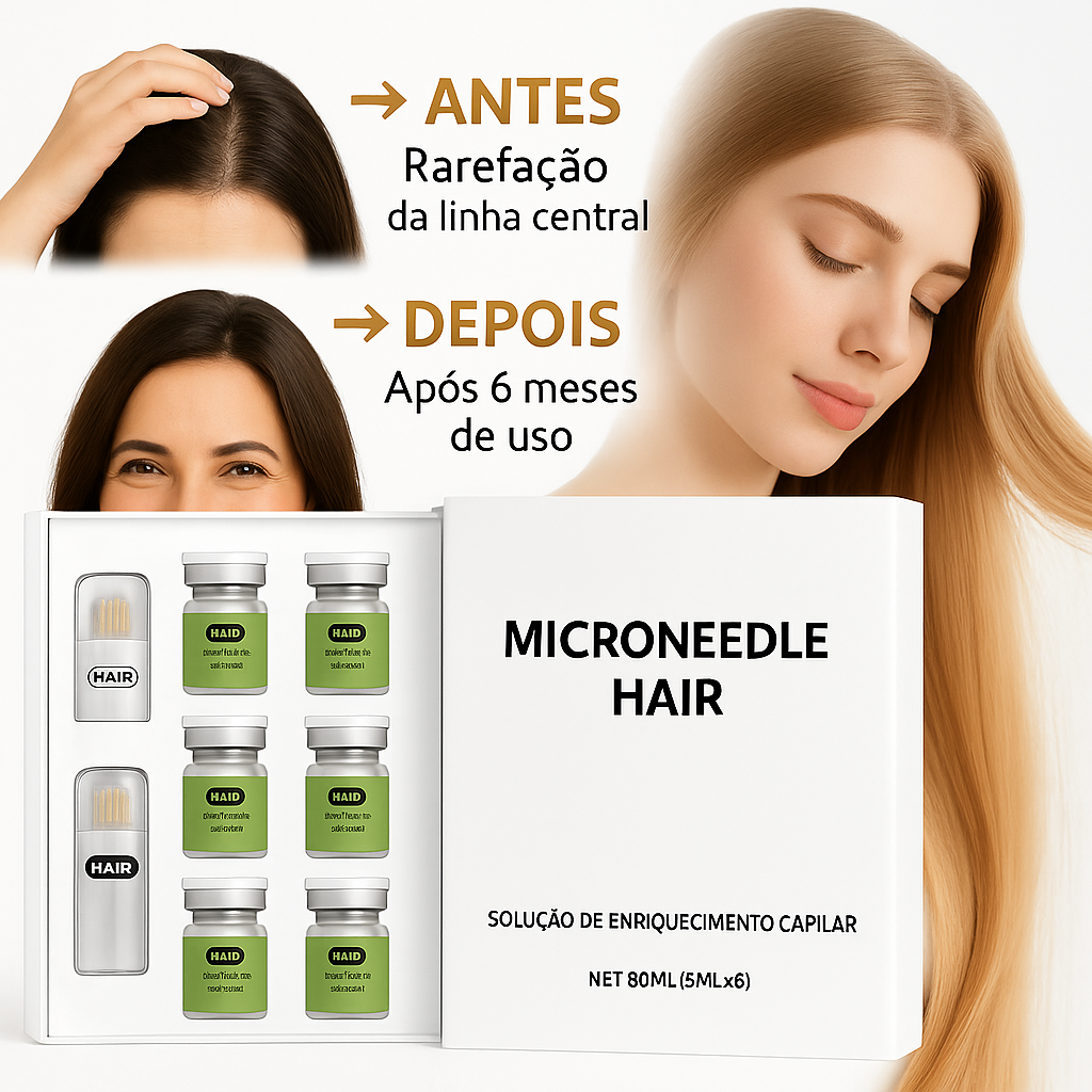 Sérum Capilar Microneedle Hair – Fortalece as Raízes, Reduz a Queda e Restaura a Força dos Fios Danificados