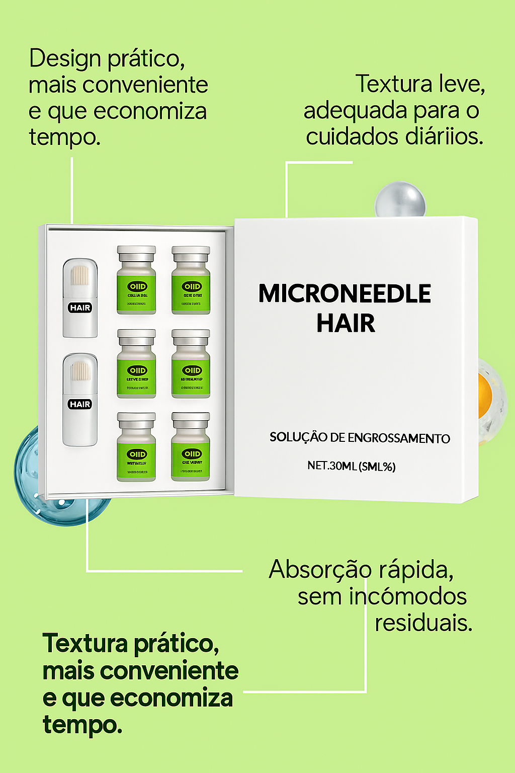 Sérum Capilar Microneedle Hair – Fortalece as Raízes, Reduz a Queda e Restaura a Força dos Fios Danificados