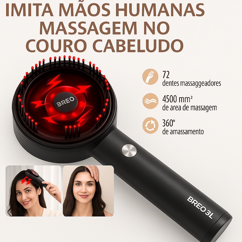 Breo Scalp 3L – Pente Laser à Prova d'Água para Estímulo Avançado do Crescimento Capilar • Carregamento Type-C