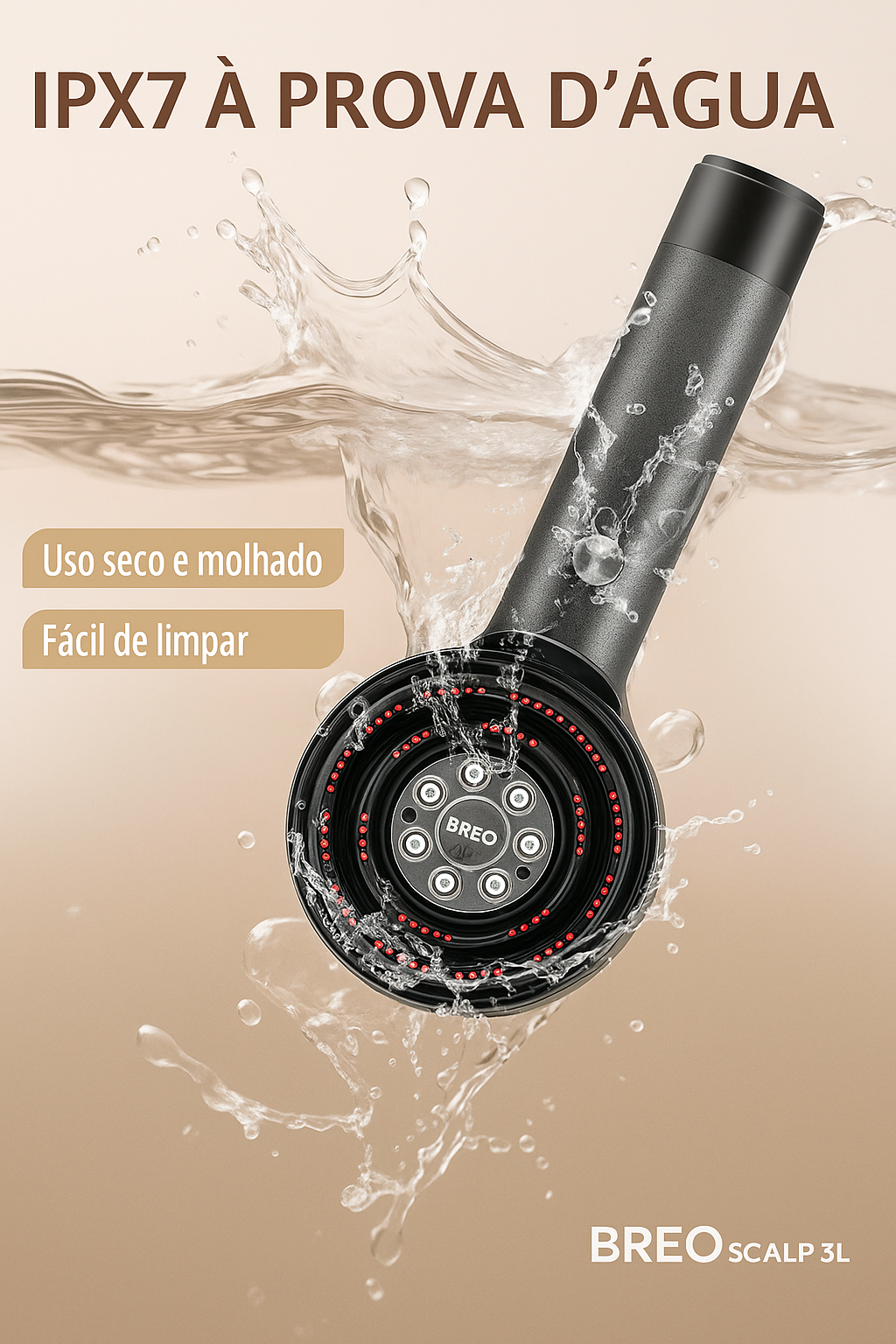 Breo Scalp 3L – Pente Laser à Prova d'Água para Estímulo Avançado do Crescimento Capilar • Carregamento Type-C