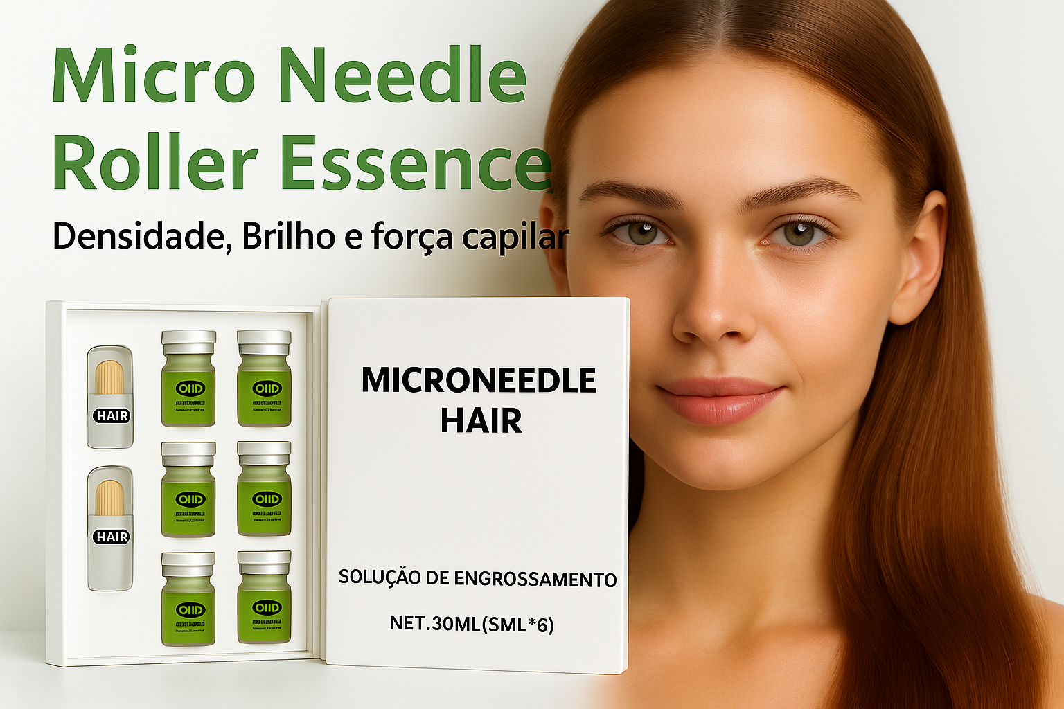Sérum Capilar Microneedle Hair – Fortalece as Raízes, Reduz a Queda e Restaura a Força dos Fios Danificados