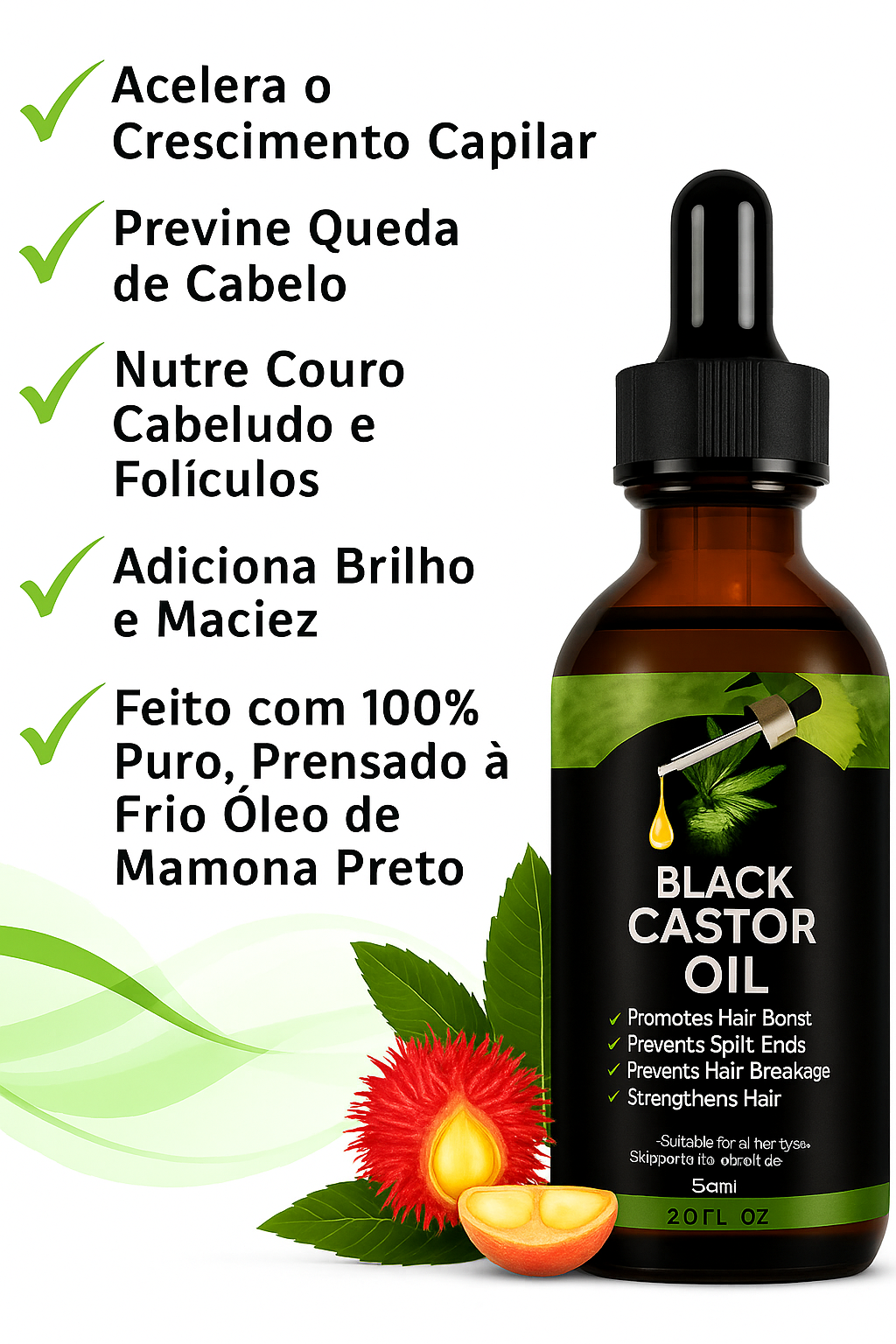 Black Castor Oil 60ml — Crescimento Acelerado e Fortalecimento Profundo dos Fios