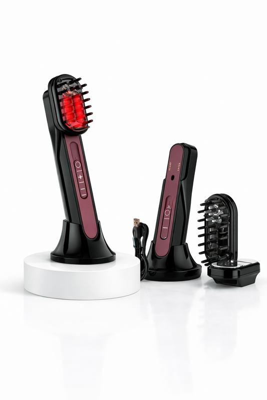 Fitesy 3-em-1 – Pente Capilar EMS com Luz Vermelha e Azul, Massagem Magnética e Estímulo de Crescimento Capilar