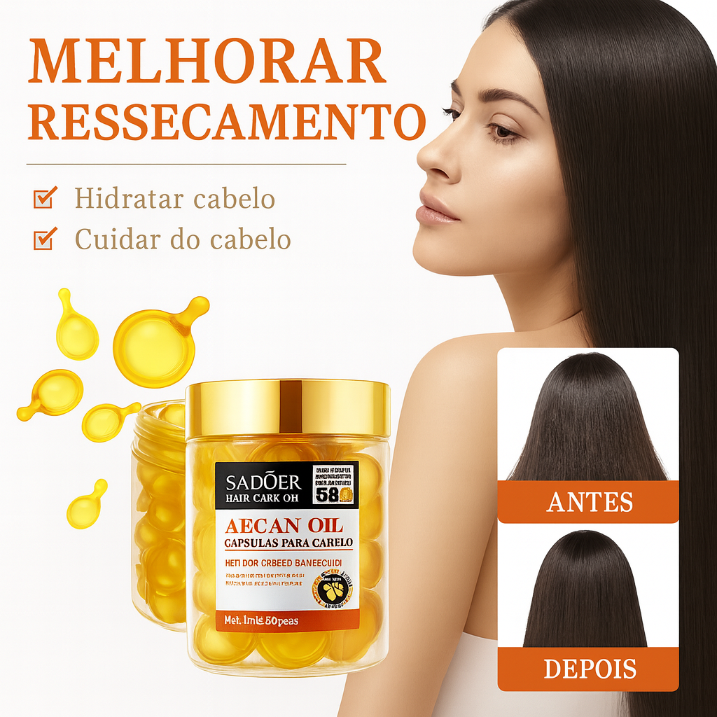 Vitamina Capilar SADOER HAIR CARE OIL – Cápsulas Nutritivas com Óleo de Argan e Complexo Multiprotetor Avançado